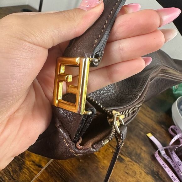 FENDI‎ Vintage Brown Leather Shoulder Tote Bag Large - Picture 9 of 16